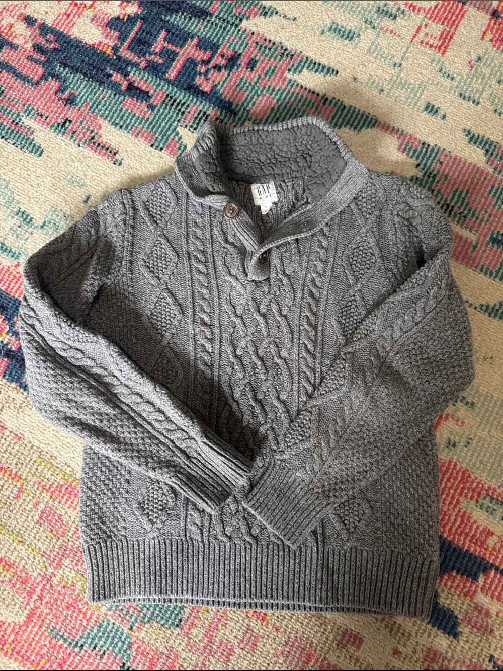 GAP Gray Cable-Knit Shawl Collar Sweater